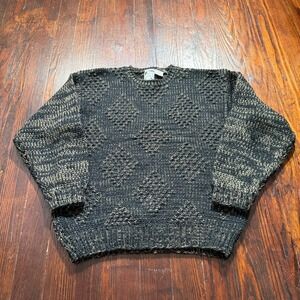 Vintage 90s Sweater Womens M Black Chunky 3D Geometric Diamonds 90s K Cosa